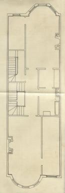 Floor plan of 174 Commonwealth, probably the second floor, bound with the final building inspection report, 23Mar1894 (v. 55, p. 138); Boston City Archives