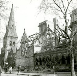 First Church following March 29, 1968 fire; photograph by the Boston Redevelopment Authority, courtesy of the Boston Athenaeum